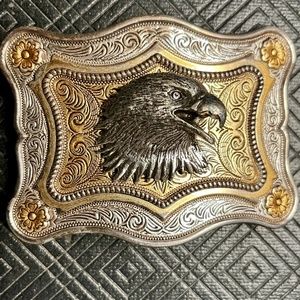 Vintage Eagle Belt Buckle Silver And Gold Tone